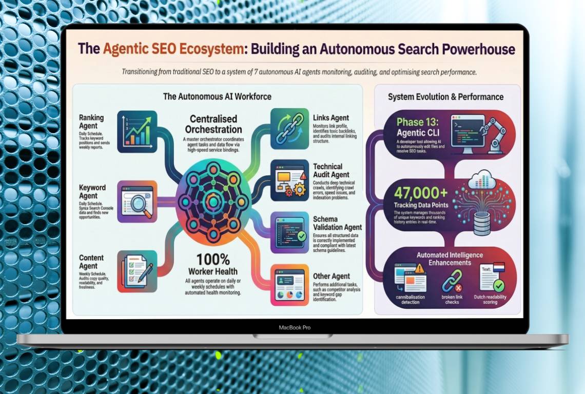 Autonoom SEO-systeem met 7 AI-gestuurde Agents